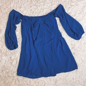 Off-the-Shoulder Blue Bow Dress